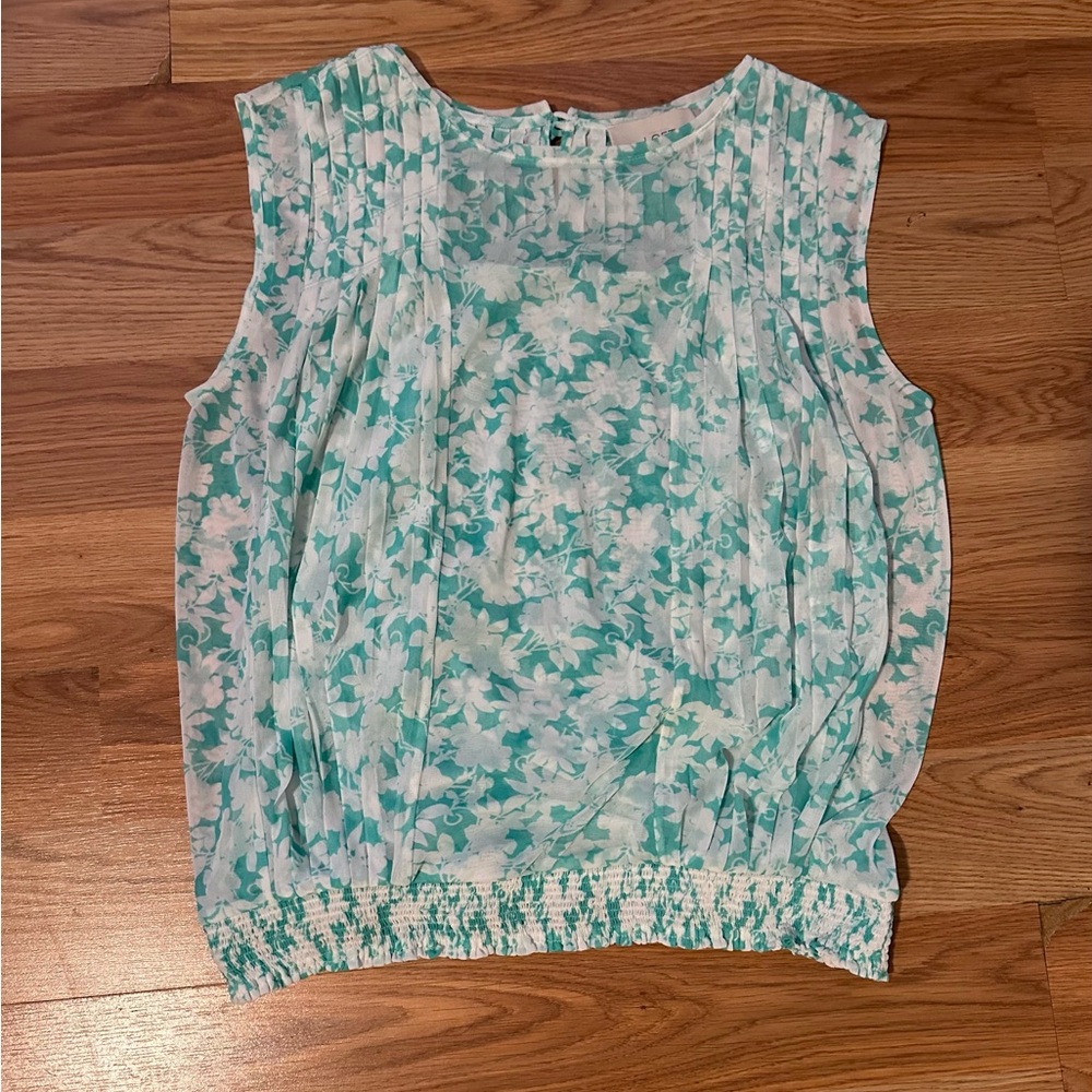 LOFT Floral Sleeveless Blouse - Mint and White-Built in Cami
